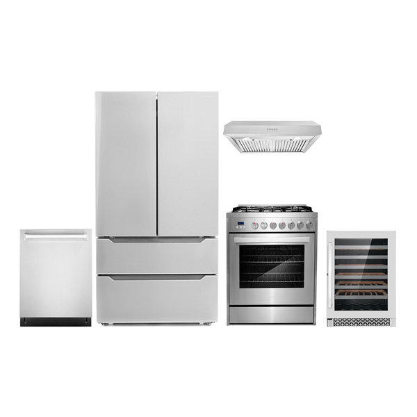 Cosmo 5 Piece Kitchen Appliance Package with French Door Refrigerator